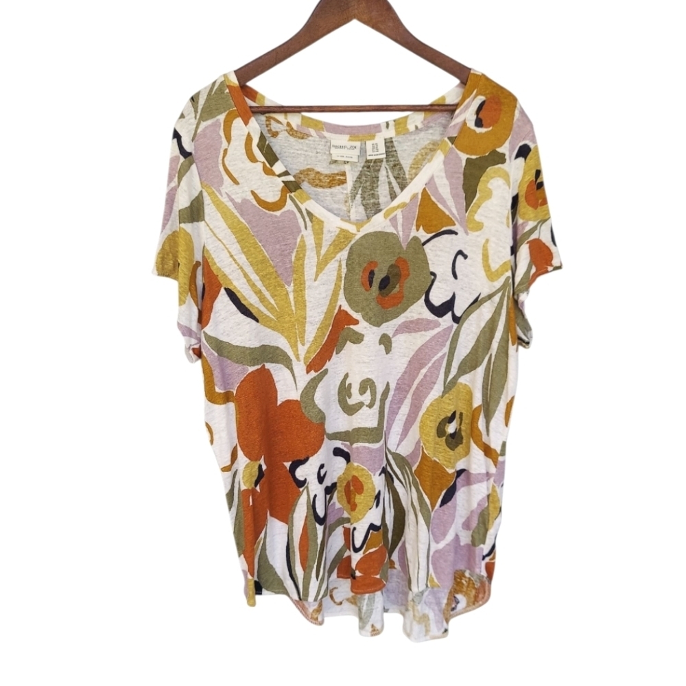 Rachel Zoe Linen Multi-Color V-Neck Oversize Tunic/Casual T